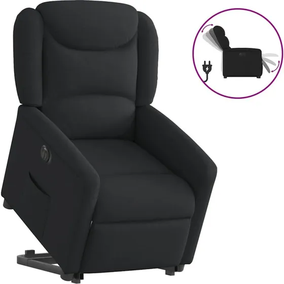 Eldrevet lænestol med løftefunktion i sort stof