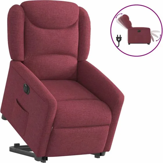 Eldrevet lænestol med løftefunktion, stof vinrød