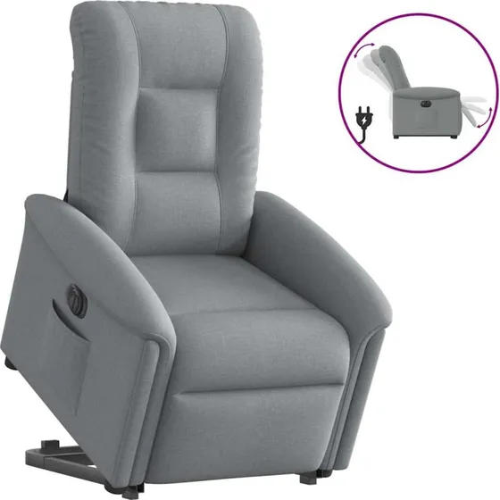 Eldrevet lænestol med løftefunktion - lysegrå stof