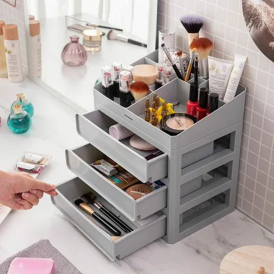 InnovaGoods Makeser Makeup Organizer - 3 æsker, 9 rum, grå