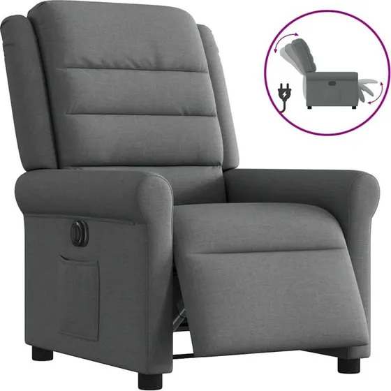 Eldrevet lænestol i mørkegråt stof