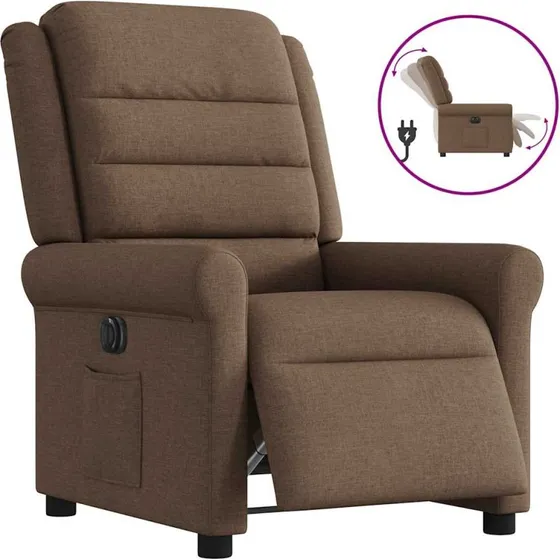 Eldrevet lænestol i brunt stof – elektrisk recliner