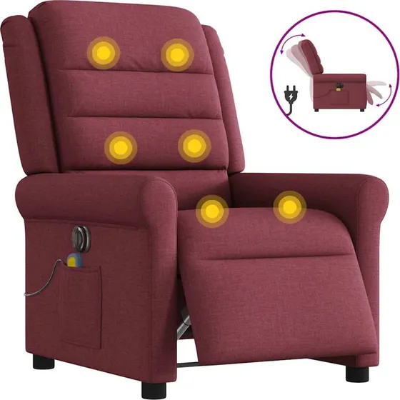 Eldrevet massagestol i stof - vinrød, justerbar lænefunktion