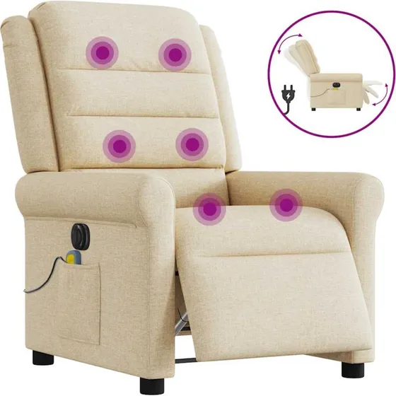 Eldrevet massagestol i creme stof - elektrisk lænefunktion