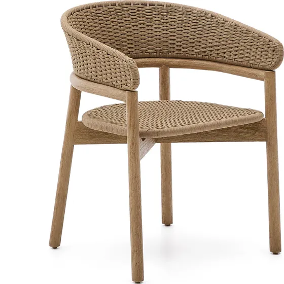 Kave Home Arinella havestol med armlæn i akacietræ og beige reb