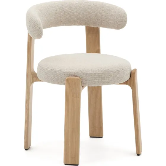 Kave Home Granite spisestol med armlæn i beige chenille og asketræ