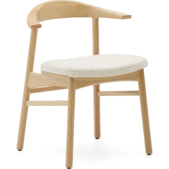 Kave Home Timons spisestol i massivt egetræ med creme chenille