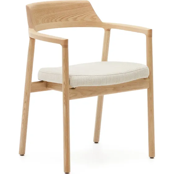 Kave Home Alocs Spisebordsstol med armlæn i egetræ og beige chenille