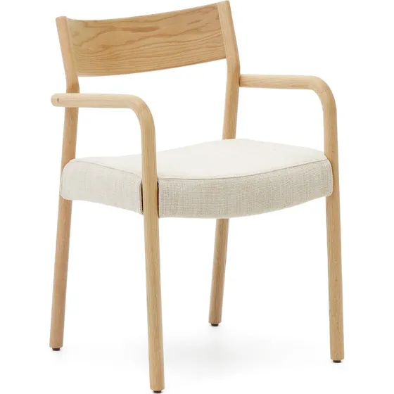 Kave Home Falconera spisebordsstol i egetræ med beige chenille