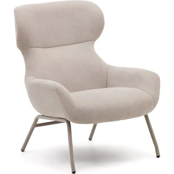 Kave Home Belina lænestol i beige chenille med stålben