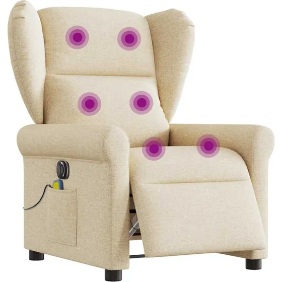 Eldrevet massagestol i creme stof med 6-punkts massage