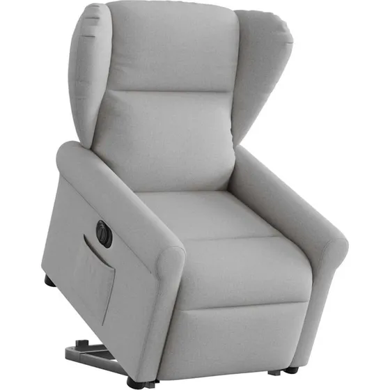 Eldrevet lænestol med løftefunktion i skygråt stof