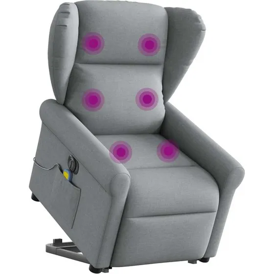 Elektrisk massagestol med løftefunktion - stof lysegrå