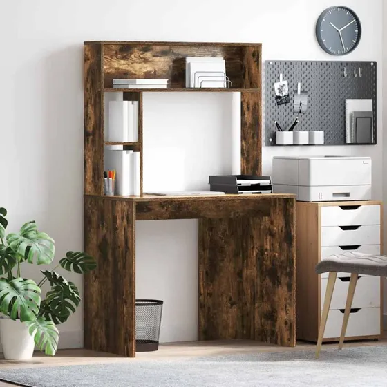 Skrivebord med hylde Røget eg 91x50x149 cm