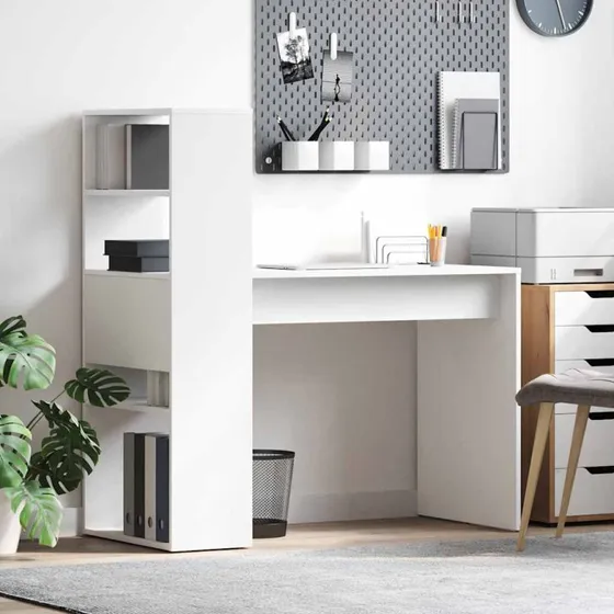 Hvidt skrivebord med hylde 113x54x120 cm