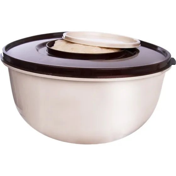 Blandeskål med låg 27 cm, 5 l - Cremefarvet/Brun