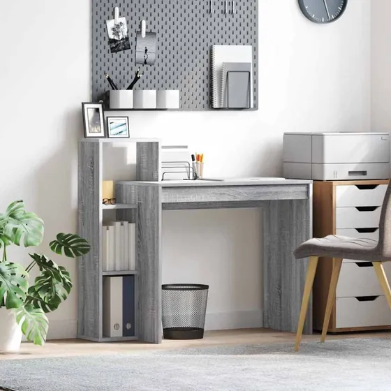 Computerbord med hylde, Grå Sonoma 100x40x90 cm