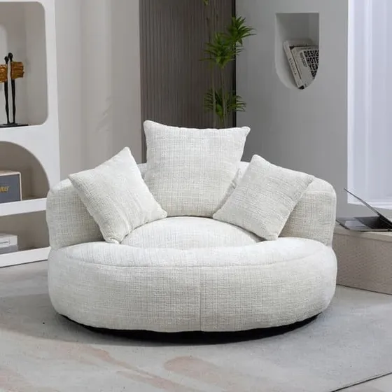 MUVOE Futon Sofa - Beige Chenille - Justerbar med Høj Ryg