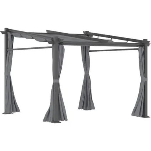 Outsunny Pergola 2,97 x 2,95 m - Mørkegrå med sidepaneler