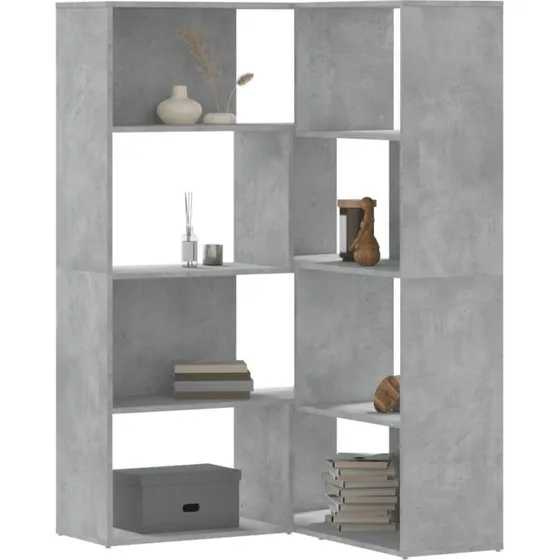 Hjørnebogreol 85x85x140 cm – 4 hylder, betongrå