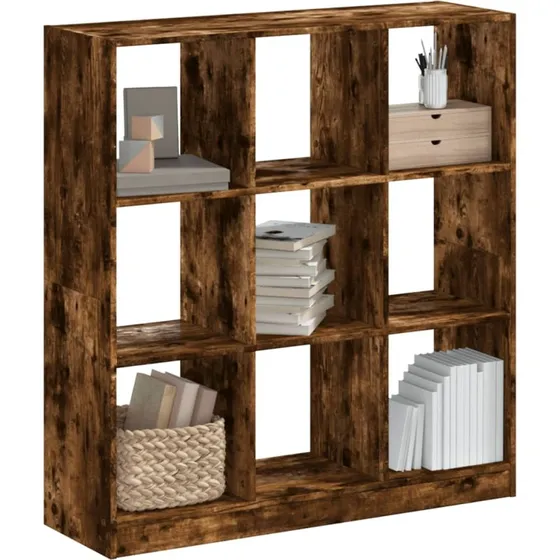 Bogreol 9 rum 102x32x109 cm – røget egetræ (konstrueret træ)