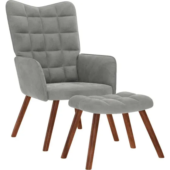 Afslappende lænestol med skammel i lysegrå fløjl