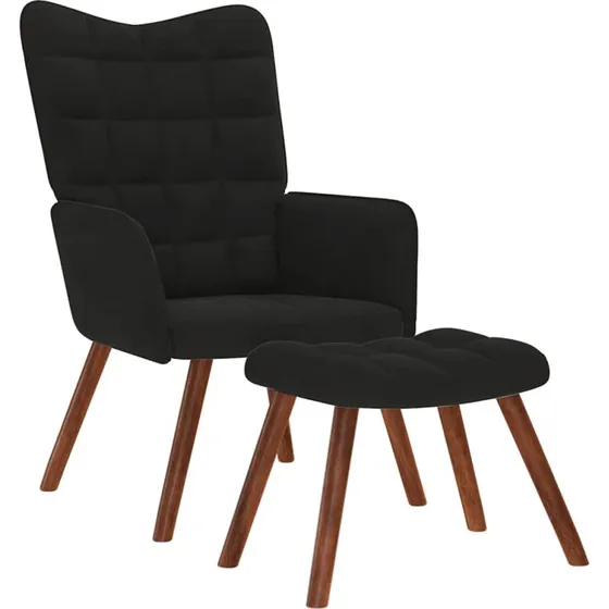 Afslapningsstol med skammel i sort fløjl