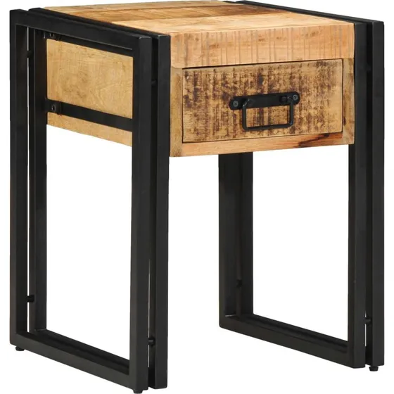 Endebord i massivt mangotræ med sort metalramme 40x40x50 cm