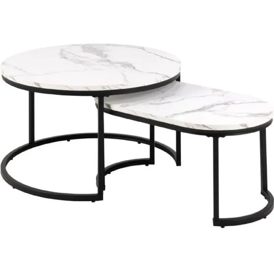 ACT NORDIC Spiro sofabordssæt 2 stk - hvid marmorlook/sort stel