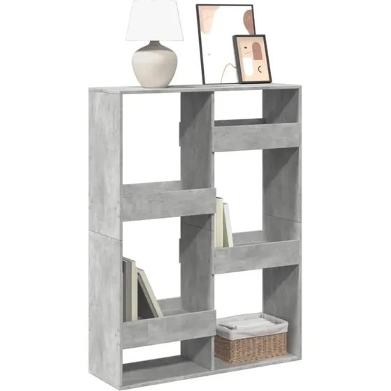 Bogreol i konstrueret træ 100x33x135 cm – betongrå