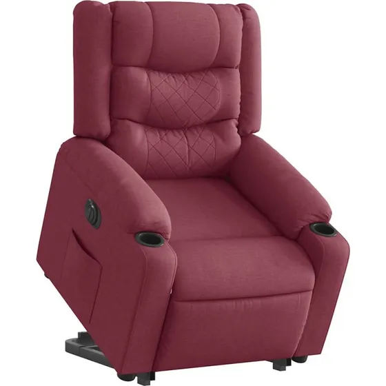 Eldrevet lænestol med løftefunktion - stof vinrød