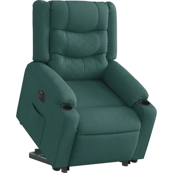 Eldrevet lænestol med løftefunktion - mørkegrøn stof