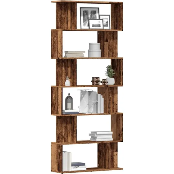 Bogskab 80x24x192 cm i konstrueret antikt træ