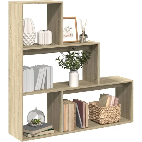 Bogreol/rumdeler 3-niveau 123x29x123 cm - konstrueret træ