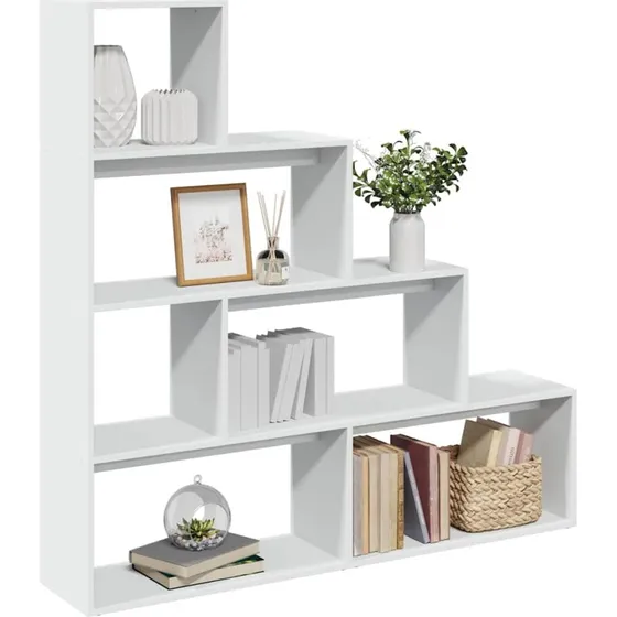 Bogreol/rumdeler 4-niveau 143,5x29x143,5 cm – Hvid