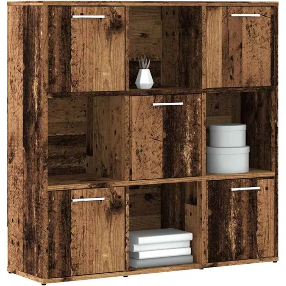 Bogreol 9 rum 90x28x90 cm i antikt konstrueret træ