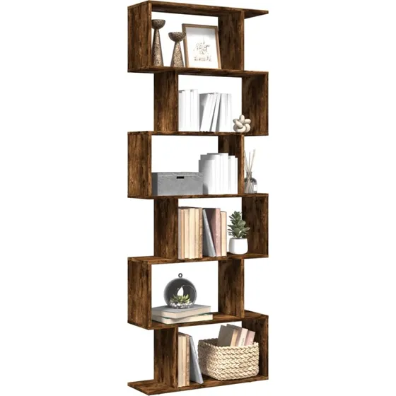 Bogreol/rumdeler 70x24x193 cm - 6 niveauer i konstrueret træ