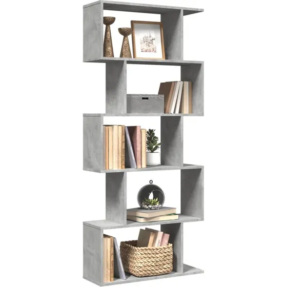 Bogreol/rumdeler i konstrueret træ 70x24x161 cm - betongrå