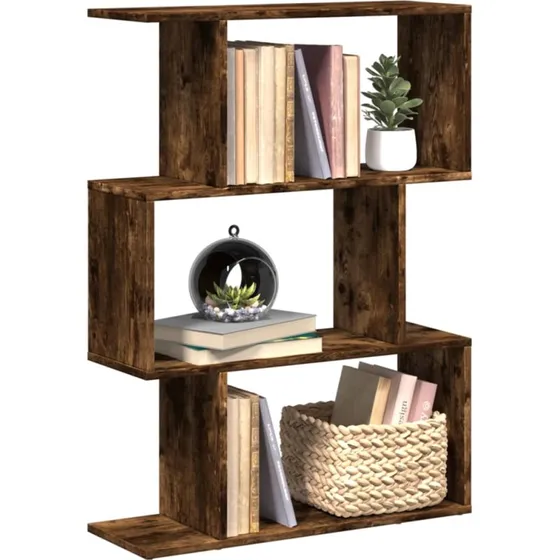 Bogreol/rumdeler 3-niveau røget eg 70x24x97 cm