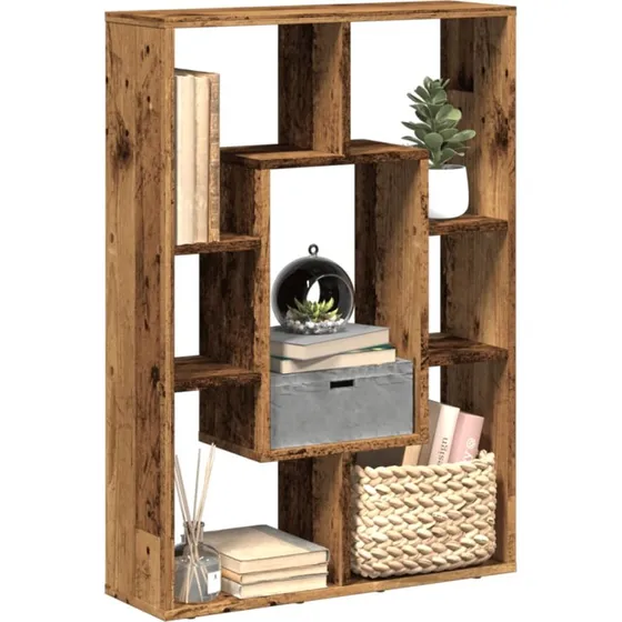 Bogreol geometrisk 63x20x90 cm i konstrueret antiktræ