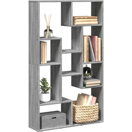 Bogreol 72x20x120,5 cm – grå Sonoma-eg, geometrisk design