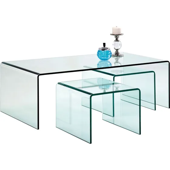 KARE Design Clear Club 3-sæt glas sofabord, transparent 90×50×36 cm