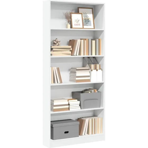 Bogreol 80x24x176 cm i hvidt konstrueret træ