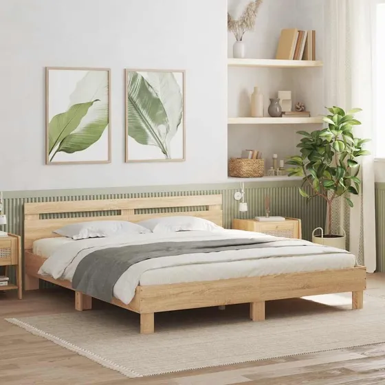 vidaXL Sengeramme med sengegavl 180x200 cm i sonoma-eg