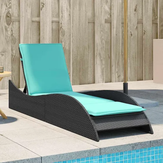 vidaXL Liggestol med hynde, sort polyrattan, 60x205x73 cm