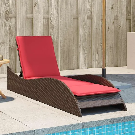 vidaXL liggestol med hynde, brun polyrattan, 60x205x73 cm