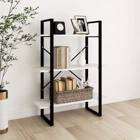 Bogreol i massivt fyrretræ 3 hylder 80x30x105 cm hvid