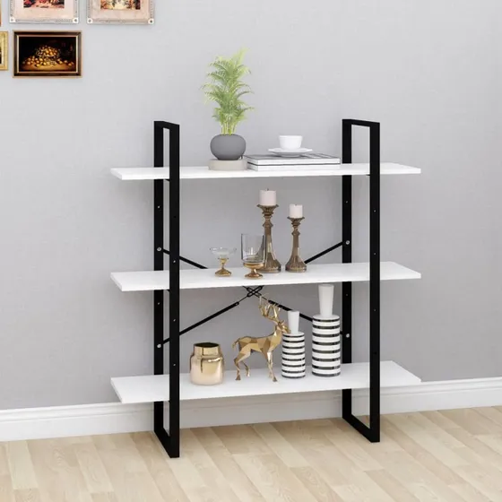 Bogreol 100x30x105 cm i konstrueret træ med metalstel, hvid