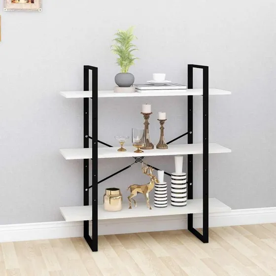 Bogreol 3 hylder 100x30x105 cm i massivt fyrretræ, hvid