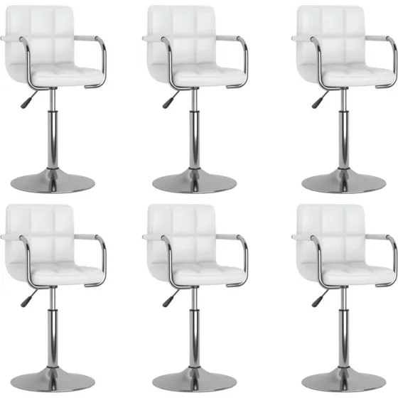 Drejelige spisebordsstole 6 stk. i hvidt kunstlæder